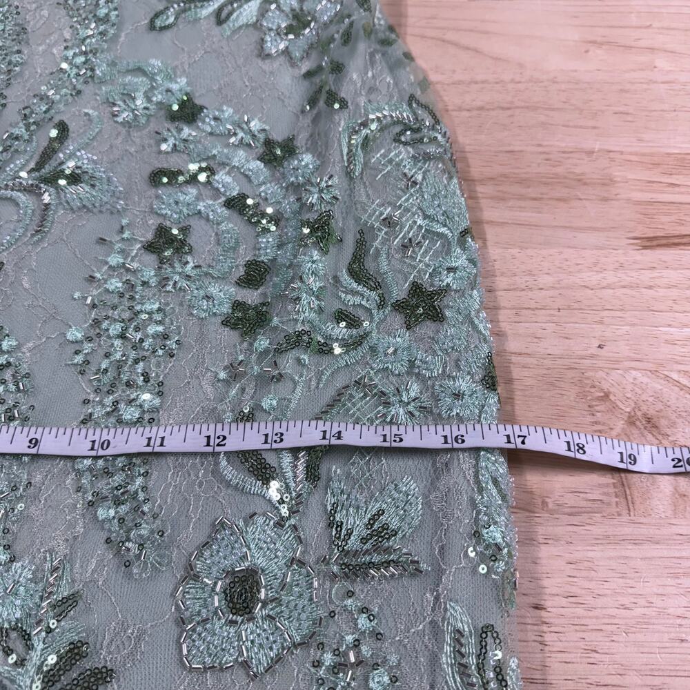 Mac Duggal NWT Green Puff Sleeve V Neck Floral Embellished Midi Dress Size 2 - Picture 8 of 9